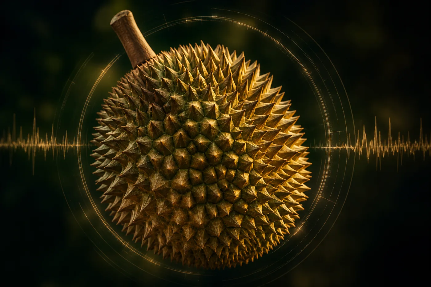 Durian fruit close-up with scanning overlay